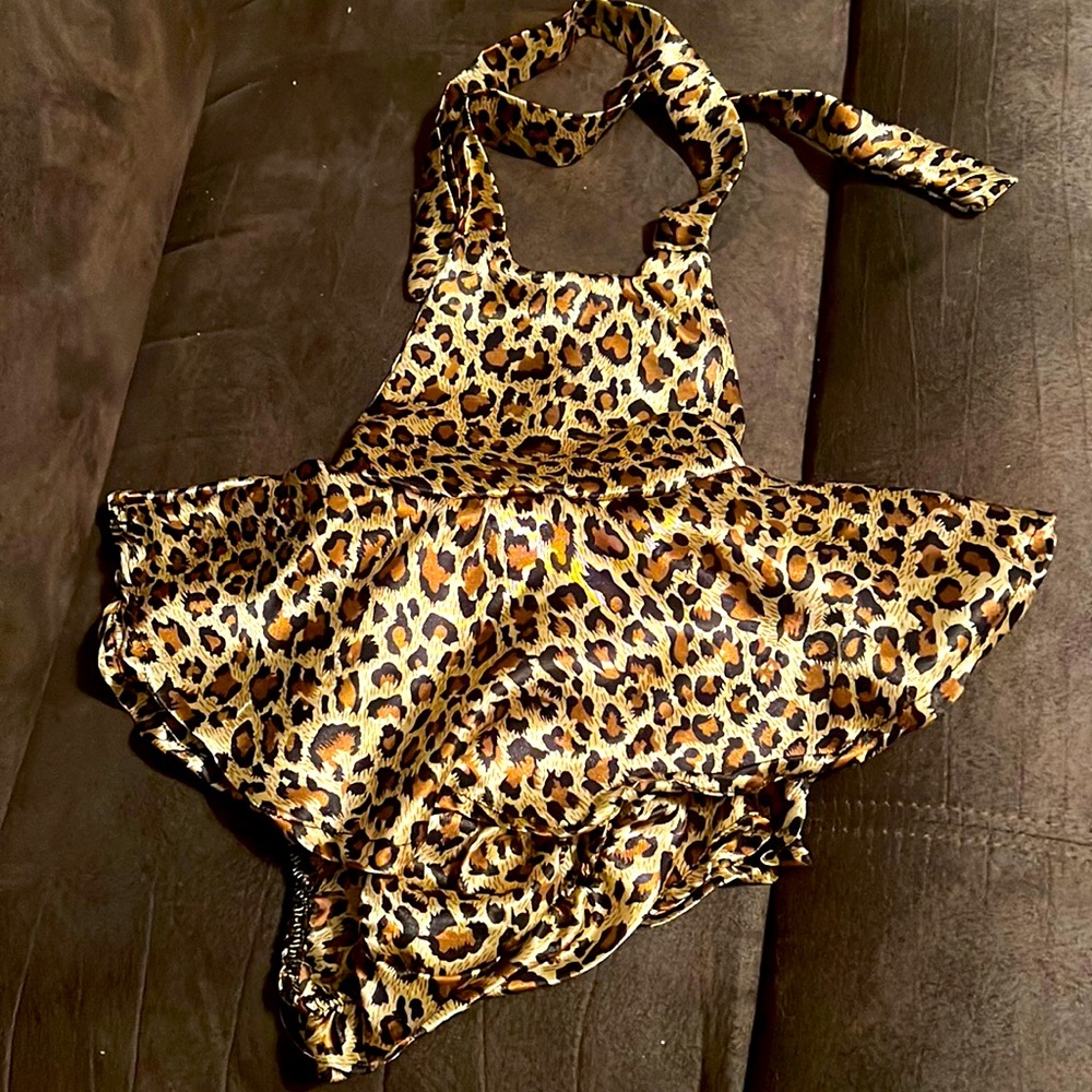 Leopard silk romper. 3-6 months